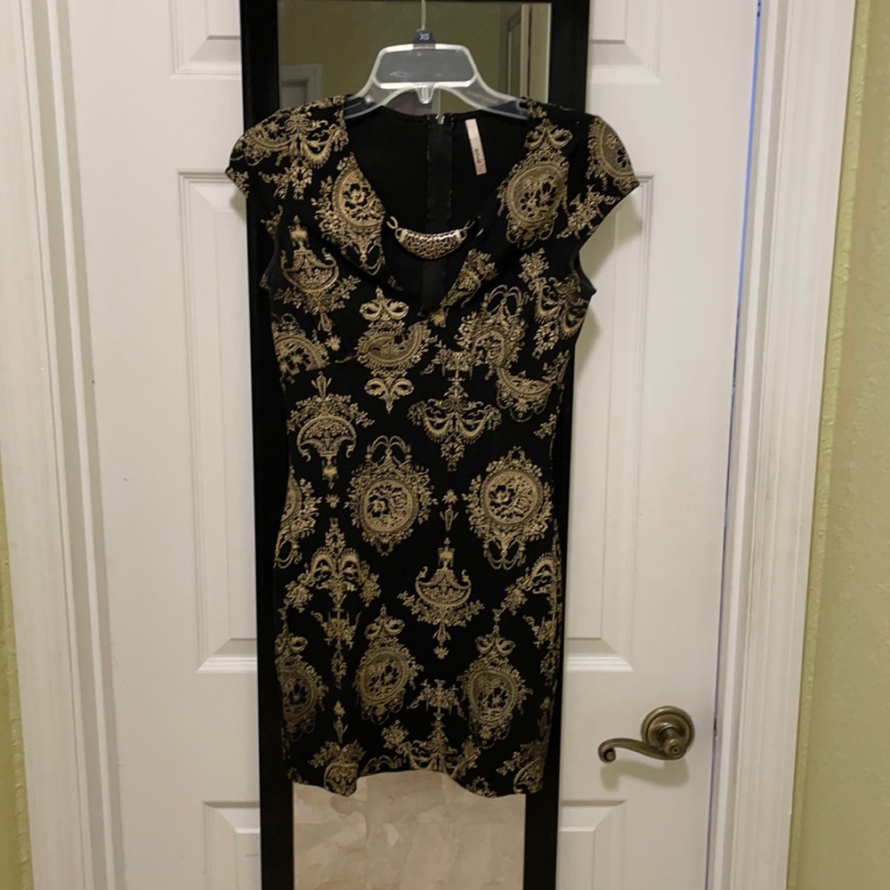 Chinese inspired black and gold mini dress